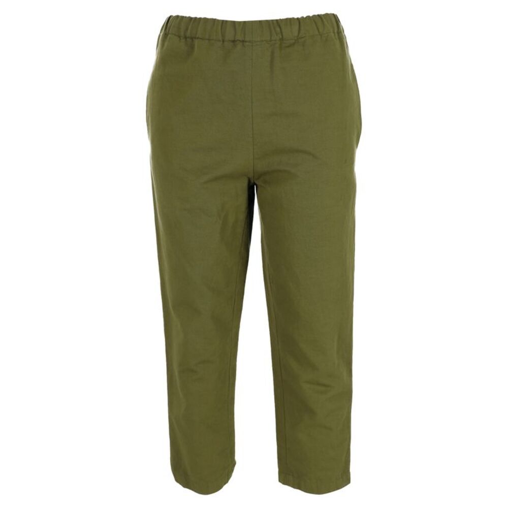 Marni Elastic Waistband Cropped Pants in Olive Cotton